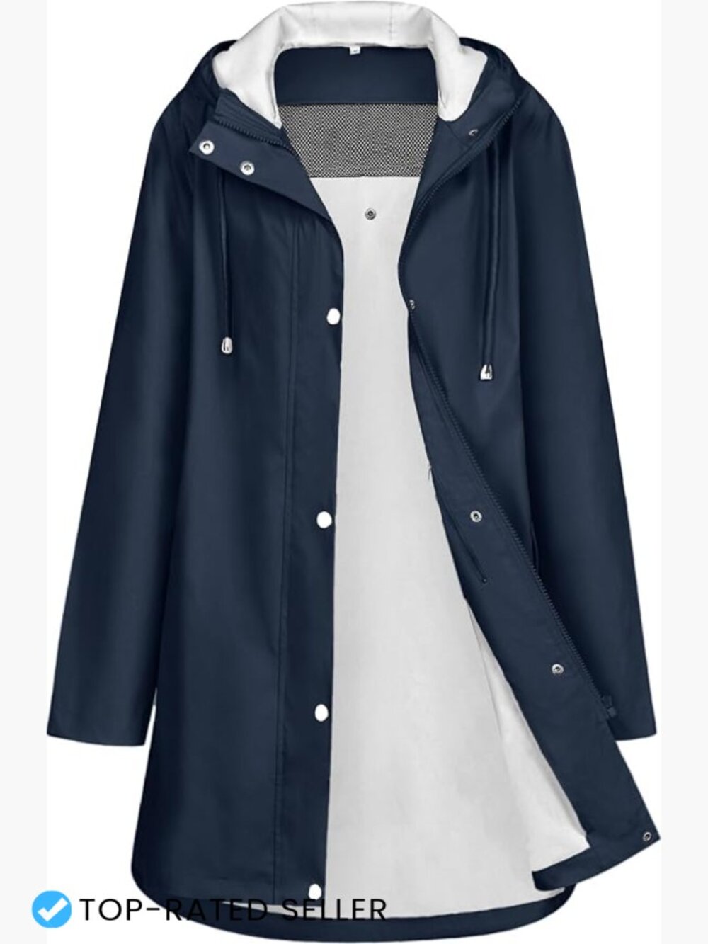 Women Waterproof Hooded Rain Jacket Windproof Trench Coat Long Zip Up Outdoor